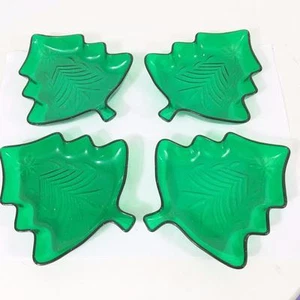 Green Plastic Vtg Christmas Xmas Tree Candy Nut Dish Lot 4 Holiday Set Stackable - Picture 1 of 4