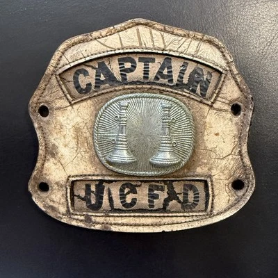 Antique Leather Fire Helmet Captain Badge Union City NJ UCFD Fire Dept Equipment - Image 1 of 4