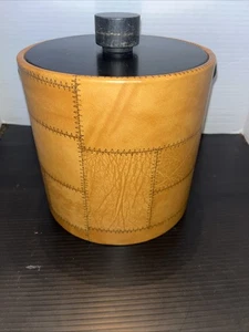 Vintage Irvinware Mid Century Modern Ice Bucket Faux Patched Leather Barware MCM - Picture 1 of 5