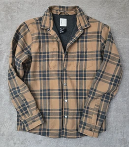 Vuori Range Shirt Jacket Large Tan Plaid Flannel Fleece Lined Button Snap Fall - Picture 1 of 10