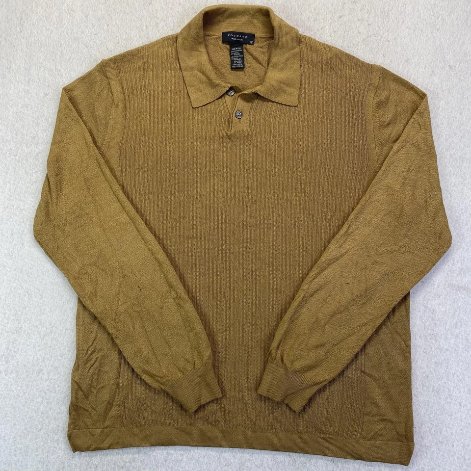 Тоскано свитер мужской большой коричневый сделано в Италии длинным рукавом ребристый вязаный поло - Изображение 1 из 4