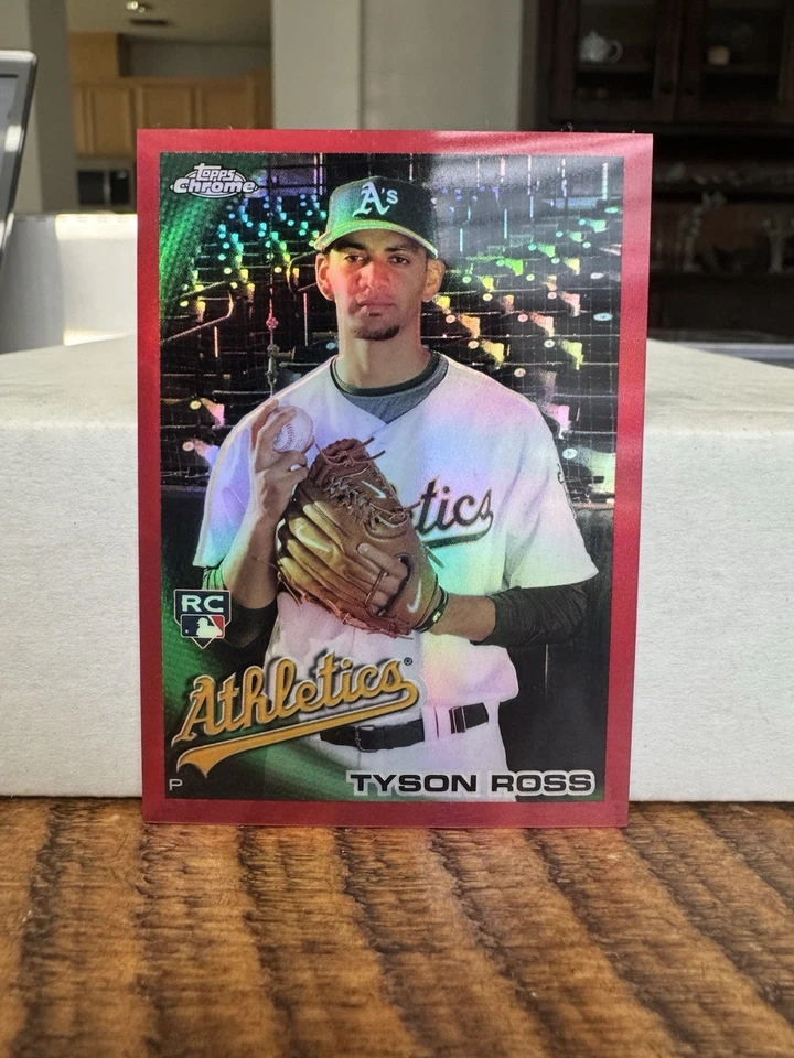 2010 Topps хром Тайсон Росс красный переливающийся /25 RC дебютант карта Oakland #204 - Изображение 1 из 3