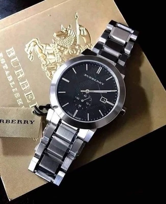 BURBERRY MENS WATCH BU9901 STAINLESS STEEL SILVER STRAP & BLACK DIAL GENUINE NEW - Image 1 of 4