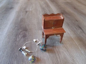 COLLECTIBLE WOOD SECRETARY DESK AND 2 LAMPS DOLL FURNITURE - Picture 1 of 2