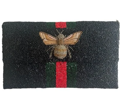 MOYNA 华丽手工串珠蜜蜂手拿包 带链带 Staud 风格 — 第 1/4 张图片