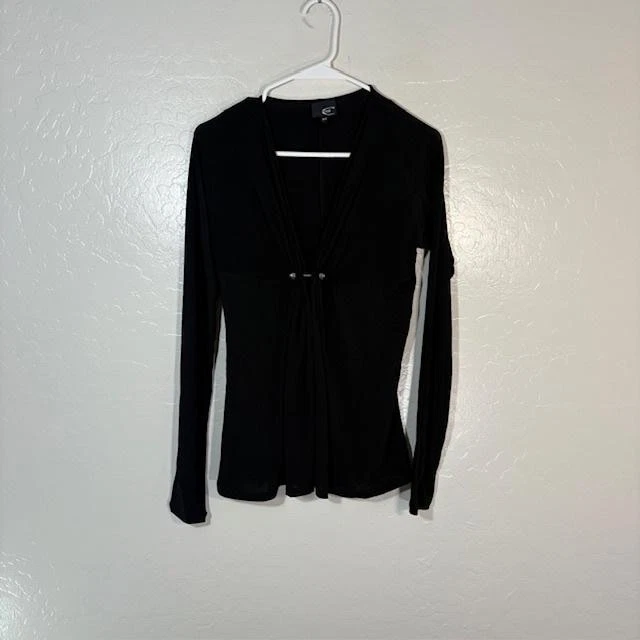 Camisa Just Cavalli para mujer 44 negra manga larga fruncida frontal elástica Top Foto 1 de 4