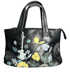 Leather Radley Handbag Black Floral Top Handle - Picture 1 of 8