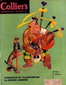 1942 Colliers Original cover only - January 24 - Scottish Monkey Bagpiper - Wood - Picture 1 of 1