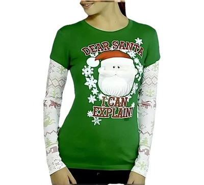 Ladies LG SZ 11 12 13 14 Long Sleeve TSHIRT Sleepshirt 2Fer Top Shirt PULLOVER - Image 1 of 2