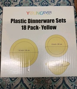 Plastic Dinnerware Sets 18 Pack, Yellow - Picture 1 of 2