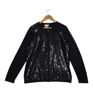 Quacker Factory Zip Up Cardigan Jkt Sz M Black Sequin Front Long Sleeve Sparkly - Picture 1 of 12