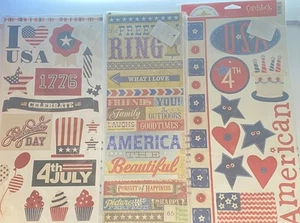Patriotic Scrapbooking Stickers Set Of 3 Sealed Packs July 4th Freedom - Picture 1 of 22