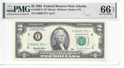 1995* Atlanta "Star" $2 FRN (F* Block) PMG 66 EPQ GEM UNC. (Starting with F000) - Image 1 of 4
