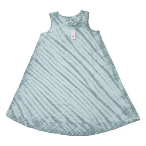 Gap Kids Girls Size M 8 Trapeze Dress Sleeveless Round Neck Green Tie Dye - Picture 1 of 13
