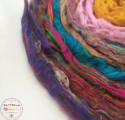 Heidifeathers® 8 Mixes of Carded Sari Silk Fibres - Felting and Spinning  - Image 1 of 4