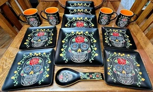 InHomestylez SD By Blue Sky Clayworks Sugar Skull 13 pc. Dinnerware Set Eli Ana - Picture 1 of 12