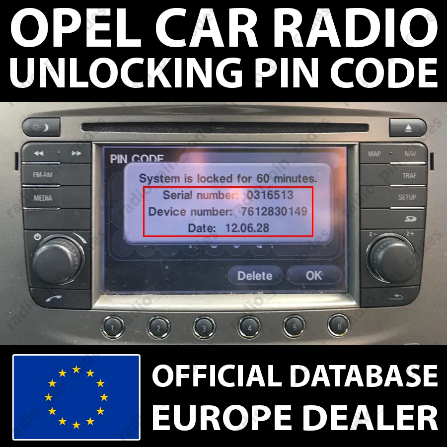OPEL RADIO UNLOCK PIN CODE DECODE TOUCH & CONNECT ANTARA CORSA INSIGNIA ZAFIRA - Bild 1 von 3