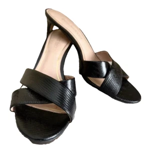 Size 6.5M ENZO ANGIOLINI Embossed BLACK LEATHER Slip On Sandal Heels! - Picture 1 of 11