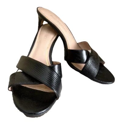Sandalias de tacón ENZO ANGIOLINI CUERO NEGRO en relieve, mujer talla 6,5 M Foto 1 de 4