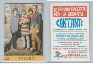 1968 Panini, Cantanti Music Artists Card, #195 I Balordi, ZQL