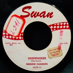 FREDDY CANNON-Okefenokee & Kookie Hat 45-SWAN #4038-O-Rockabilly-Teener - Picture 1 of 2