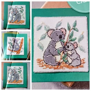 Cross Stitch Pattern KOALA BEAR Tree Eucalypt Leaves FOUR Designs Cards 56 x 56 - Picture 1 of 10