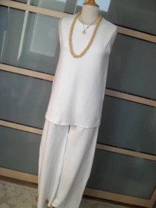 Neu ZARA angesagter weißer Sommeranzug Weite Hose Ärmelloses Oberteil M 38 - Bild 1 von 7