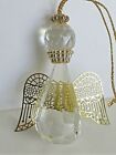 Christmas Ornament Clear Plastic  Angel with Gold Tone Filigree Designed Wings 