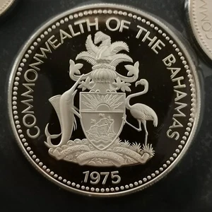 5 DOLLARS SILBER BAHAMAS 1975 PROOF / SIEGEL AUS DER SCHATULLE / SILVER - Bild 1 von 3