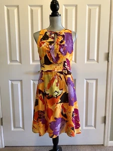 Nanette Lepore Dress Women 6 Ruffle Yellow Modern Watercolor Aloha Boho Costal - Picture 1 of 4