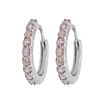 Coppia di Orecchini  a Cerchio Rosa in argento 925 rodiato - Hoops Collection - Immagine 1 di 4