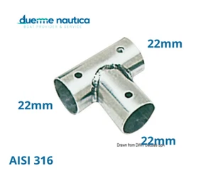 RACCORDO T INOX 90° PULPITO tubo 22mm AISI 316 BARCA GOMMONE - Foto 1 di 1