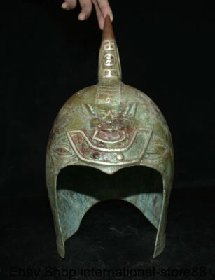 15.8" Old Chinese Bronze Ware Silver Dynasty Beast Face General Casque Helmet — 第 1/4 张图片