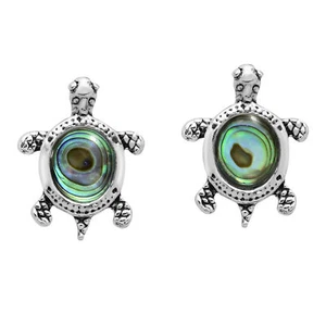 Lindos aretes pequeños de plata esterlina con caparazón de abulón de tortuga - Imagen 1 de 5