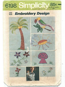 Hongos de palmera loro girasoles bordado vintage sin cortar Simplicity 6198 - Imagen 1 de 2