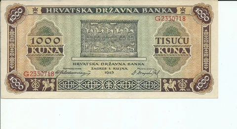 1943 Croatia 1000 Kuna Note Pick#12a Cover