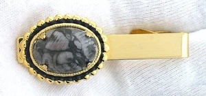 2 INCH 18x13 OVAL LEOPARDSKIN JASPER CABOCHON GOLD COLOR TIE CLIP BAR EPTT297 - Picture 1 of 2