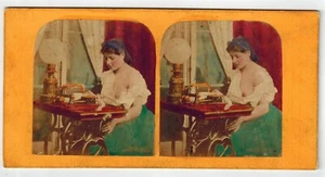 Stereoview Gelatina Plata Mano Color Foto Estéreo Tarjeta Desnudo Mujer Original c1890 - Imagen 1 de 2