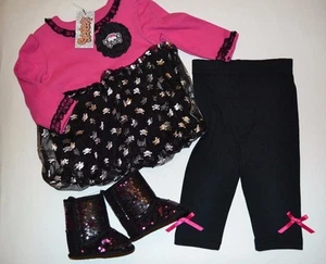 Spencer's Baby 3 Piece Pink Long Sleeve Top w/Tutu Skirt, Pants & Sequence Boots - Picture 1 of 6