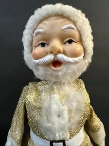 Bambola Babbo Natale Giappone vintage con faccia in gomma anni 50 stivali plastica bianca tuta oro - Foto 1 di 21