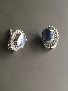 Sterling Silver 925 Blue Stone Marcasite Earrings - Picture 1 of 12