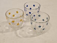 Set of 3 shot glasses w/ Yellow, Blue And Light Blue polka dots 2"