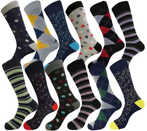 12 PAIR MULTI PATTERN COTTON MULTICOLOR FIRST QUALITY MEN'S DRESS SOCKS 10-13 - Picture 1 of 10