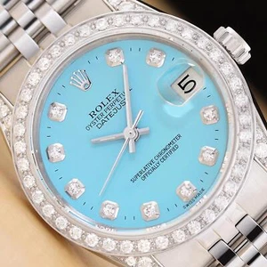 Rolex Datejust 6824 31MM Oro Bianco Acciaio Inox Acqua Diamante Blu Orologio - Foto 1 di 9
