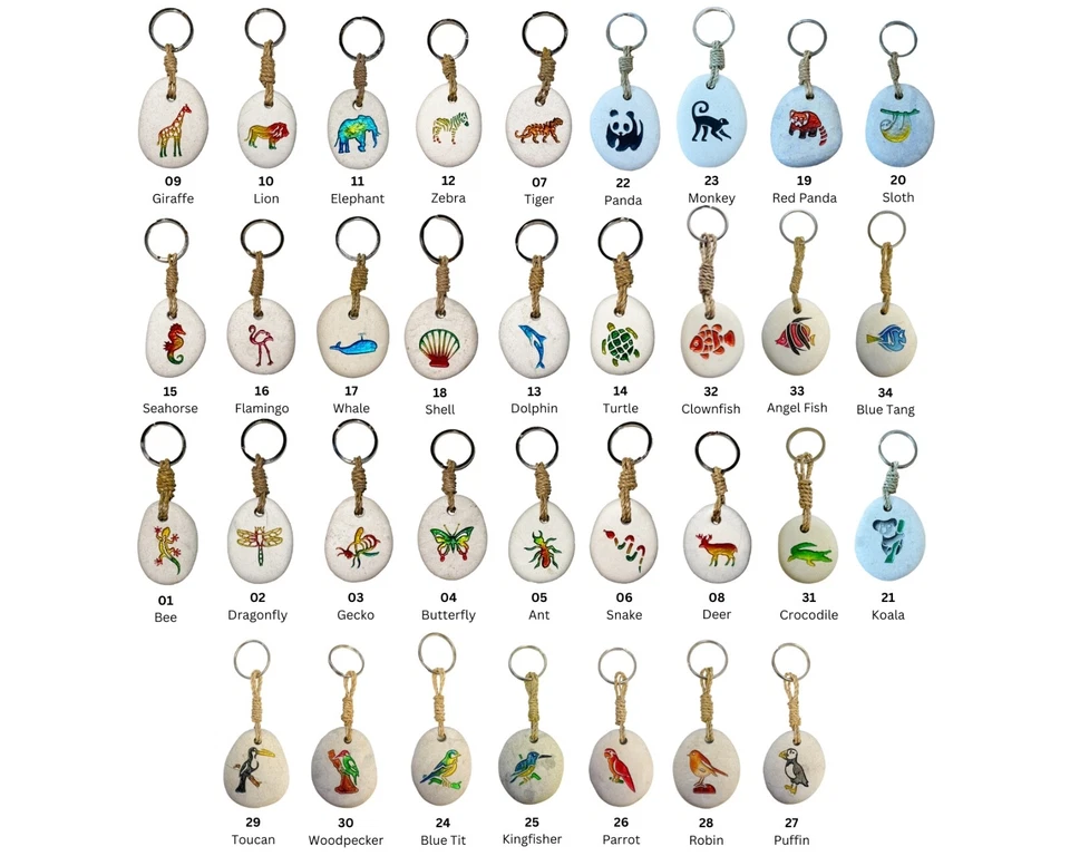 Engraved Animals Stone Keyrings - Handmade, Fair Trade, Zoo, Ocean, Birds - Image 1 of 1