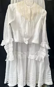 antique Edwardian wh cotton lawn bodice+skirt set, lace ruffles top S skirt M - Picture 1 of 22