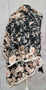 Victorian Trading Pashmina Poppy & Bird Reversible Woven Shawl Scarf Wrap 39B - Picture 1 of 7