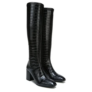 New Franco Sarto Tribute Leather Knee High Wide Calf Boots Black Crocodile 7M - Picture 1 of 8