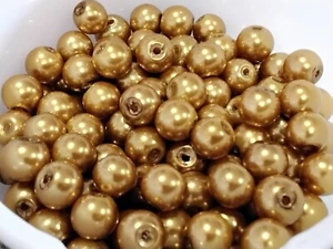 Glass Pearl Bead, Pearlized, 8mm, Golden, Approx 100 pce, Free Postage - Picture 1 of 1