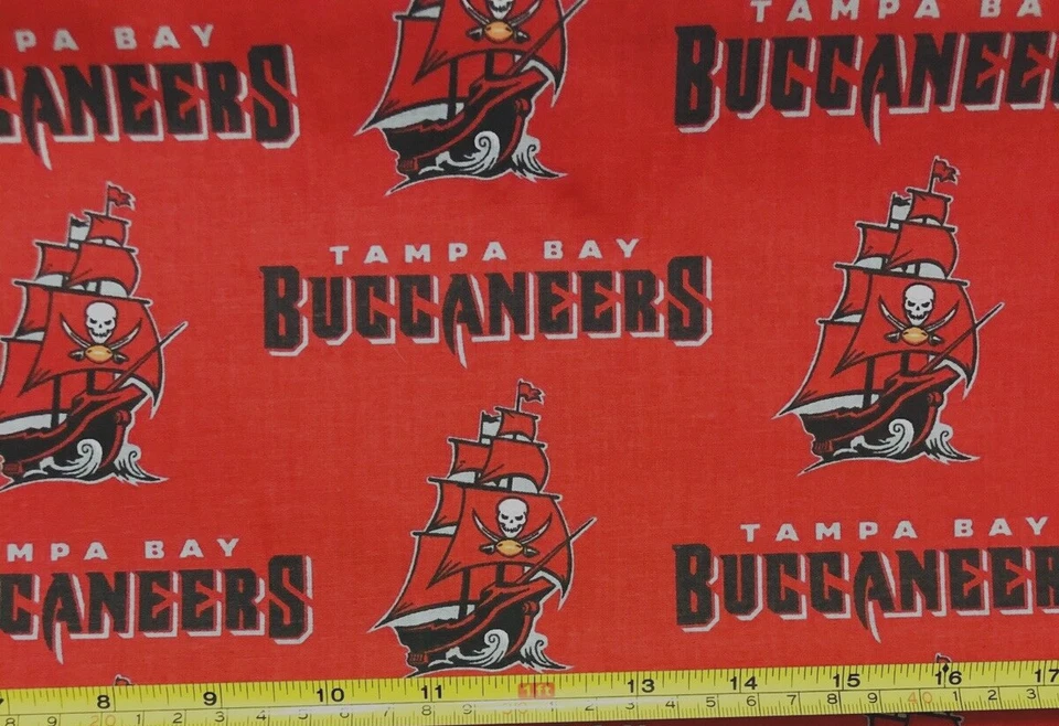 Tina Scrap 9"x21" NFL Tampa Bay Buccaneers FL Red Ship Football Cotton Fabric - Image 1 of 1